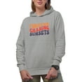 thumbnail image 1 of Forever Chasing Sunsets, Groovy Retro Wavy Text Merch Gift, Heather Grey Hooded Sweatshirt or Hoodie, XL, 1 of 5