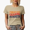 thumbnail image 1 of Forever Chasing Sunsets, Groovy Retro Wavy Text Merch Gift, Tan T-Shirt, Small, 1 of 5