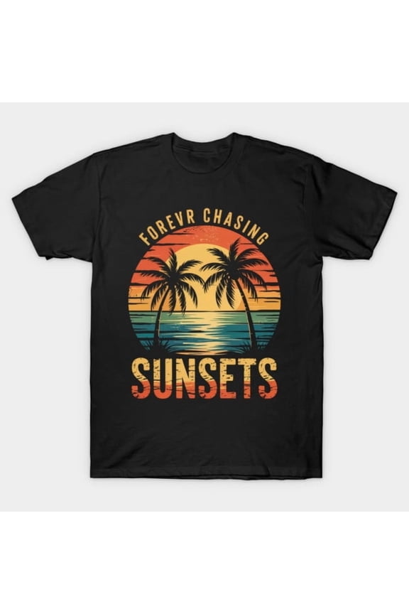 Forever Chasing Sunsets Oversized Retro Vintage Summer Vacation Graphic G1113 T-Shirt, for men and women, Up to Size 5XL