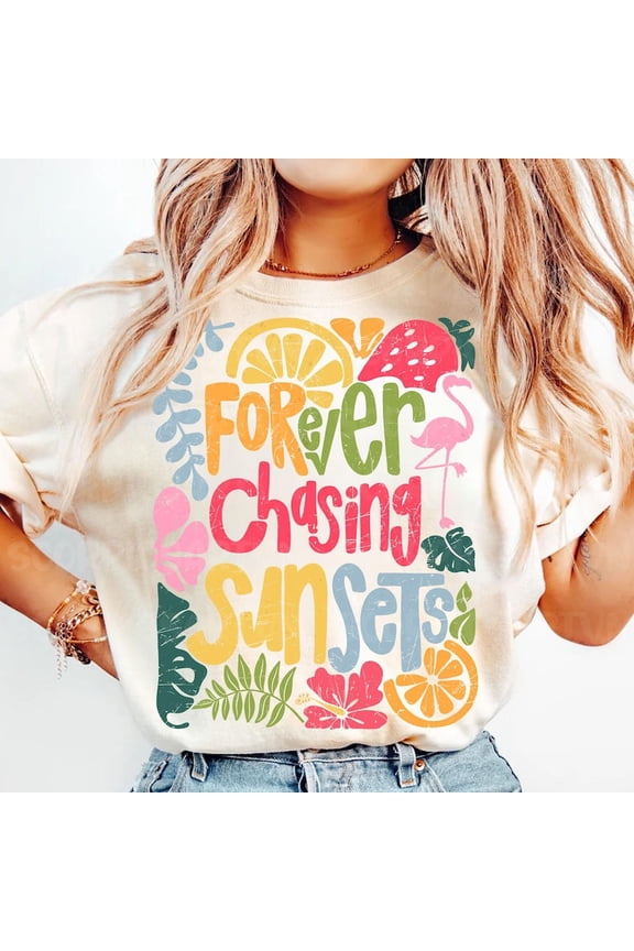 Forever Chasing Sunsets Shirt, Boho Floral Shirt, Retro Summer Shirt, Summer Sublimation Designs Shirt, Beach T-shirt Shirt, Sunsets Shirt, Summer 2025 Shirt