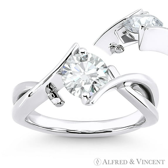 Forever Classic Round Cut Moissanite Fancy Splitshank Solitaire Engagement Ring in 14k White Gold