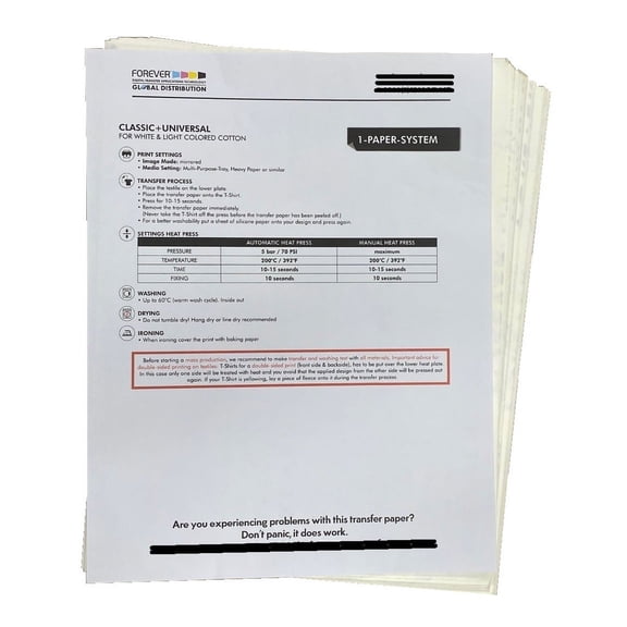 Forever Classic+ Universal Laser Heat Transfer Paper 8.5x11 - 10 Sheets