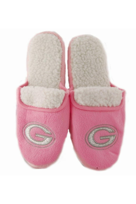 Forever Collectibles Green Bay Packers NFL Womens Sherpa Glitter Slippers: Pink Small 5-6 Female