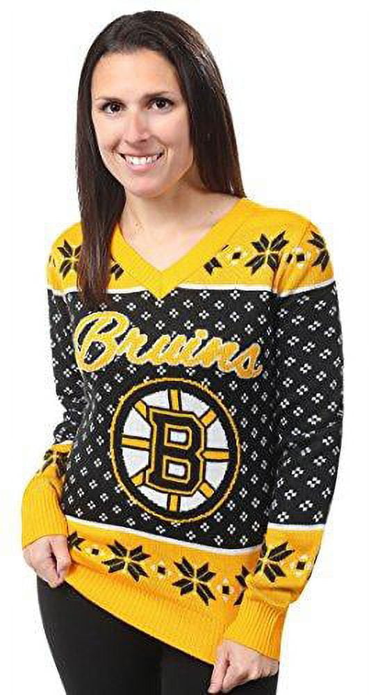 Boston Bruins Womens Big Logo V-Neck Sweater (Black) 