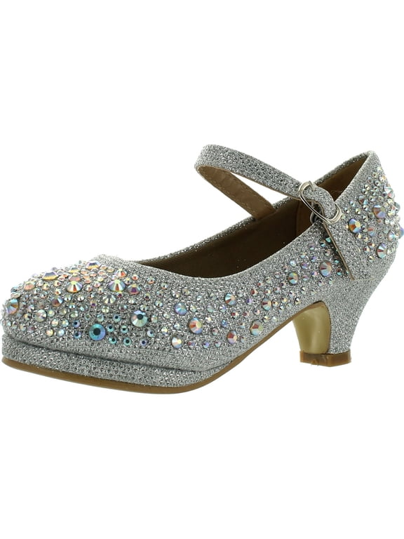 Forever Dana-58k Kids Mid Heel Rhinestone Pretty Sandal Mary Jane Platform Dress Pumps