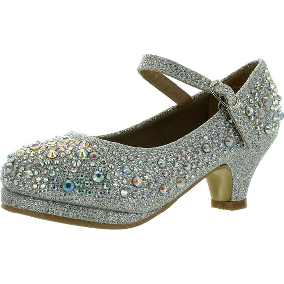 Forever Dana-58k Kids Mid Heel Rhinestone Pretty Sandal Mary Jane Platform Dress Pumps