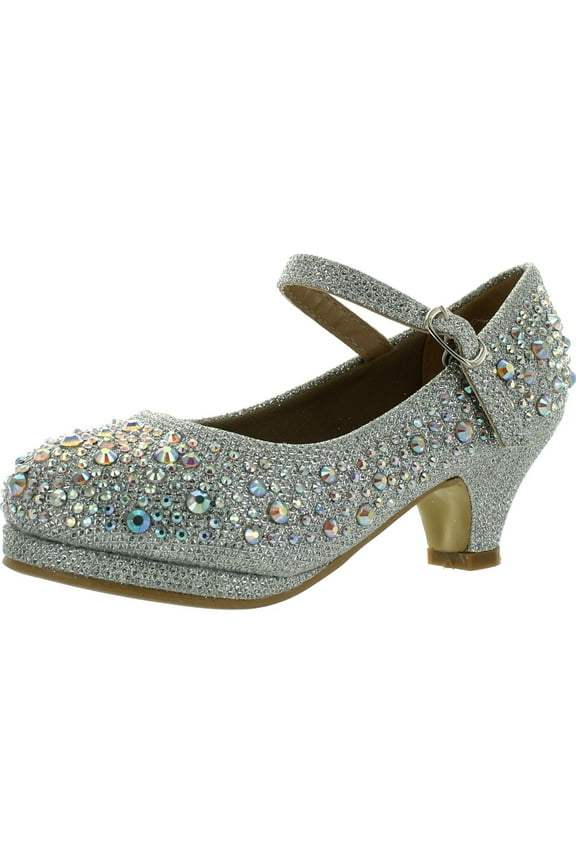 Forever Dana-58k Kids Mid Heel Rhinestone Pretty Sandal Mary Jane Platform Dress Pumps