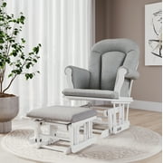 Forever Eclectic by Cozy Glider and Ottoman in Matte White Finish with Light Gray Cushion