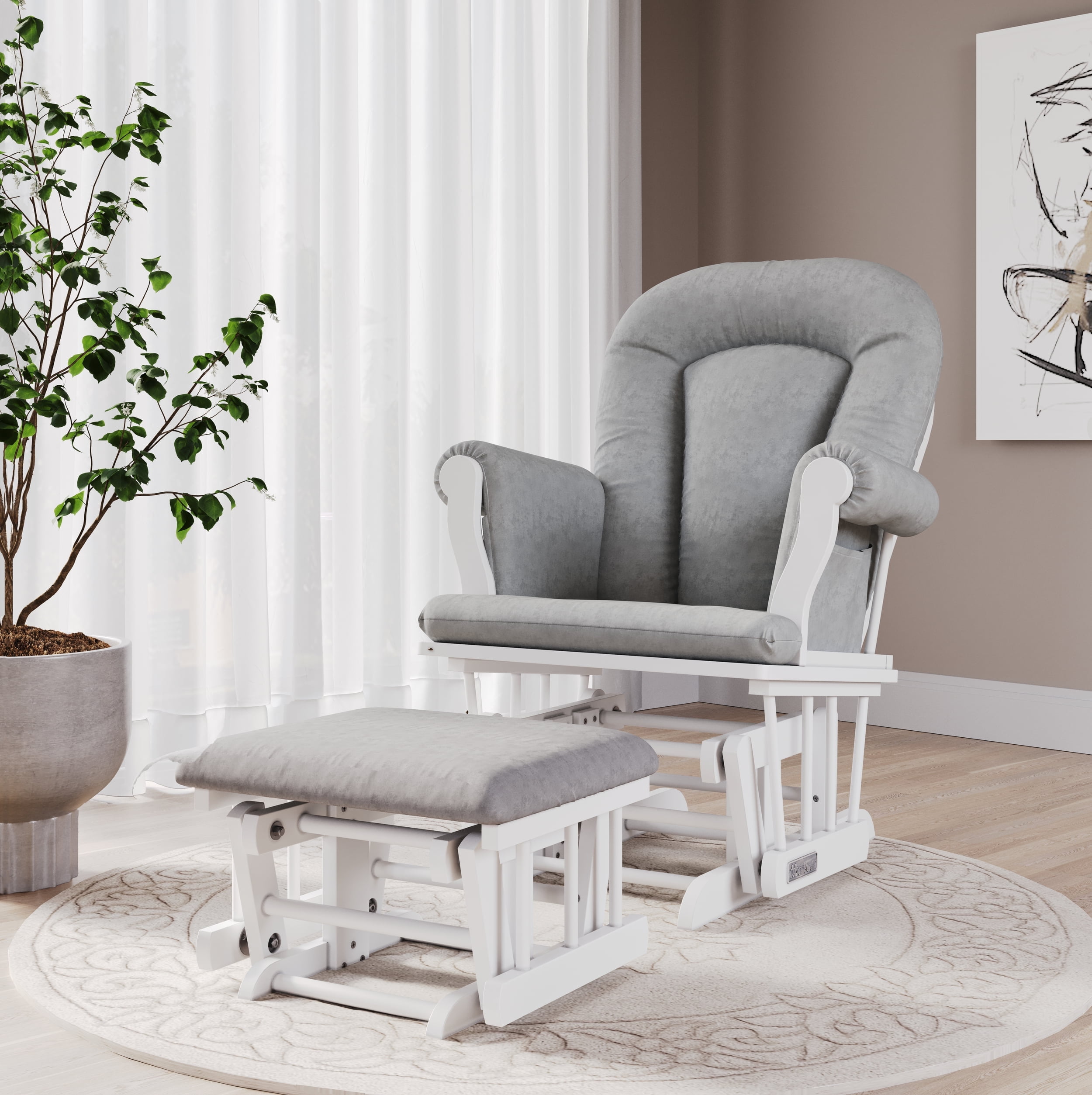 Graco Parker Semi Upholstered Gliding Nursery Chair Ottoman Baby Room Rocking Furniture White Gray Walmart