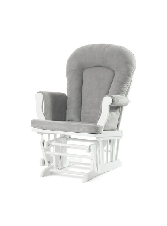 Forever Eclectic by Cozy Glider and Ottoman in Matte White Finish with Light Gray Cushion