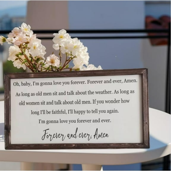 Forever and Ever Amen Wood Sign, Wedding Song, Gift for Anniversary, Home Wall Art, Inspirational Decor, Wood Sign framed Farmhouse Sign Wedding Gift 12 x 22 Inch