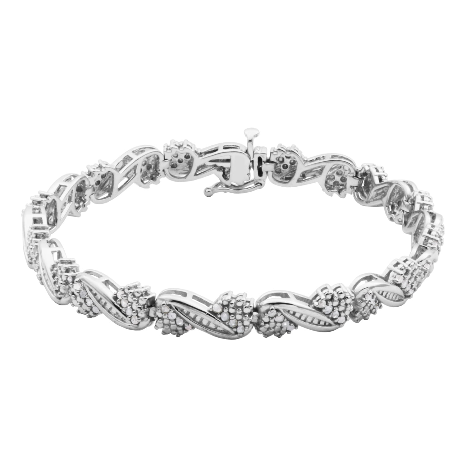 Forever Facets 1.00 cttw Diamond Floral Swirl Bracelet in Rhodium over Sterling Silver, Adult Female