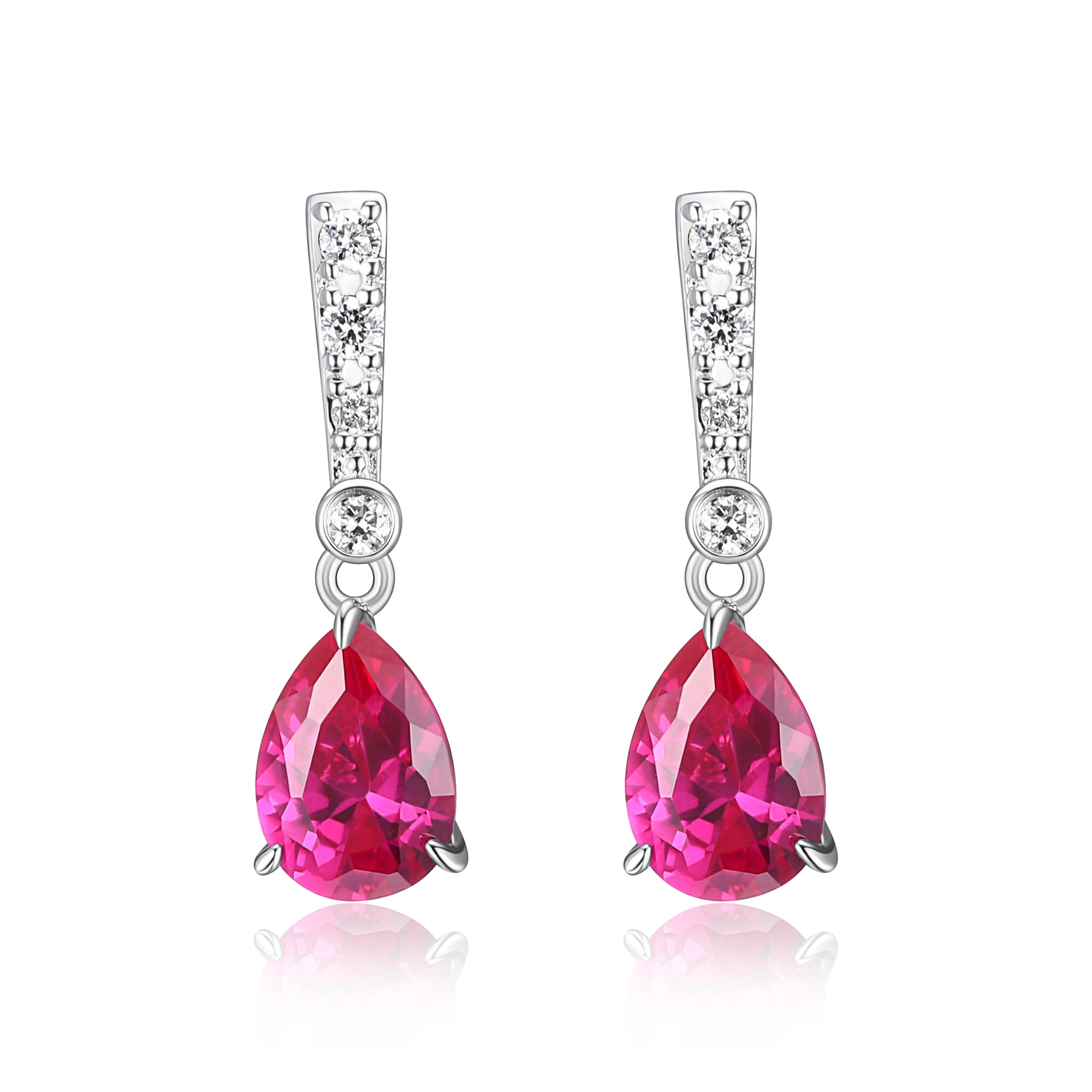 Forever Facets 1/10 CT TW Lab Grown Diamond and Created Ruby Sterling Silver Earrings, Adult Female