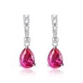thumbnail image 1 of Forever Facets Jewelry Platinum Over Sterling Silver Ruby and 1/10th Carat Total Weight Lab Grown Diamond Pear Linear Tear Drop Earrings (H-I Color, I1 Clarity), 1 of 9
