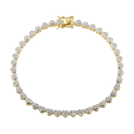 Forever Facets 1/10 cttw Diamond Heart Tennis Bracelet in 18k Yellow Gold over Sterling Silver, Adult Female