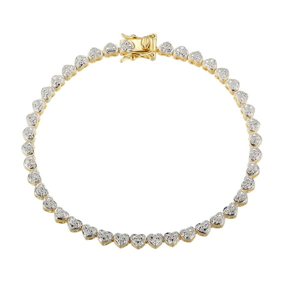 Forever Facets 1/10 cttw Diamond Heart Tennis Bracelet in 18k Yellow Gold over Sterling Silver, Adult Female
