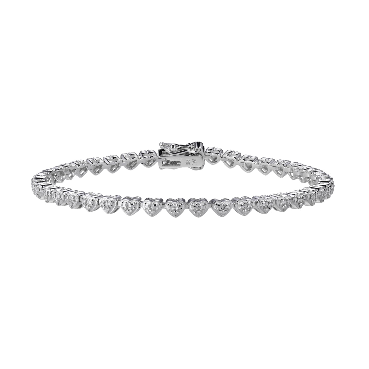 Forever Facets 1/10 cttw Diamond Heart Tennis Bracelet in Rhodium over Sterling Silver, Adult Female
