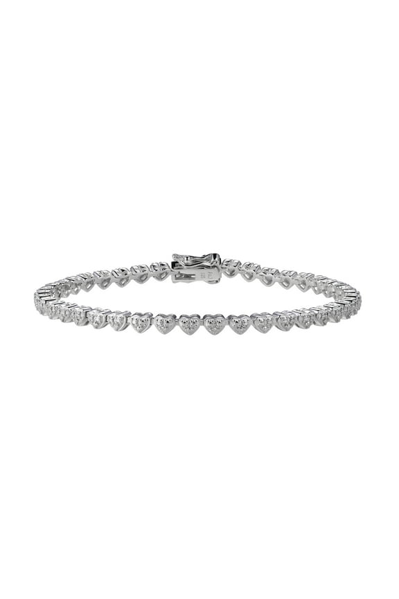 1/10 cttw Diamond Heart Tennis Bracelet in Rhodium over Sterling Silver, Adult Female