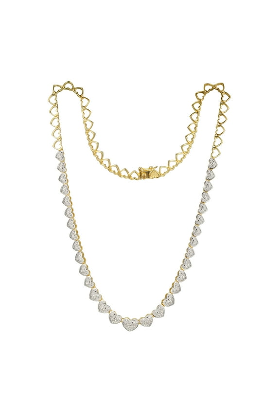 1/10 cttw Diamond Heart Tennis Necklace in 18k Yellow Gold over Sterling Silver, Adult Female