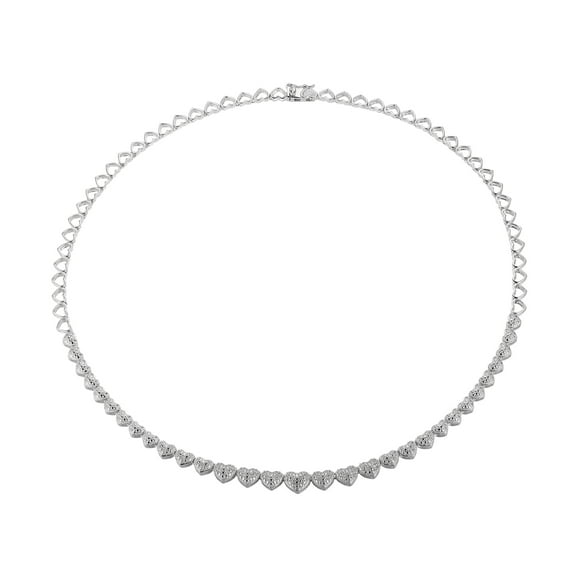 Forever Facets 1/10 cttw Diamond Heart Tennis Necklace in Rhodium over Sterling Silver, Adult Female