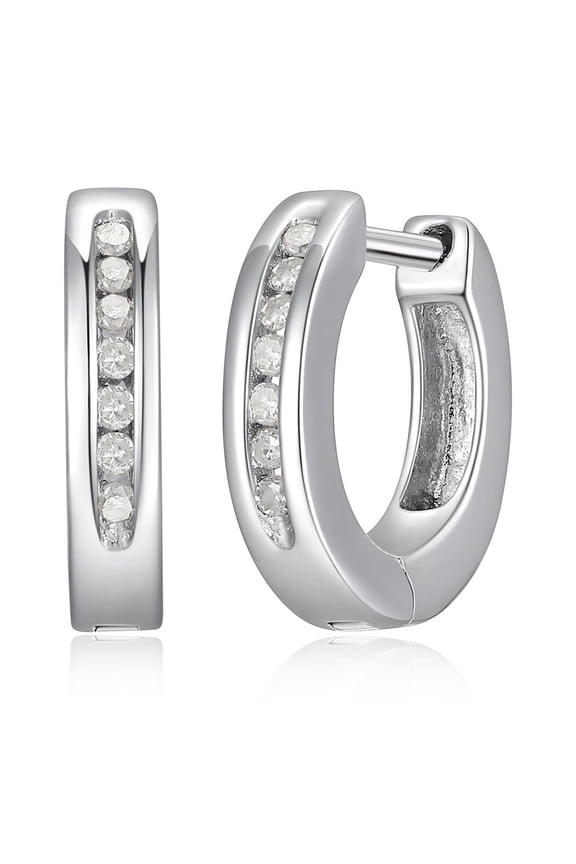 1/10 cttw Diamond Hinged Hoop Earrings in Rhodium over Sterling Silver, Adult Female