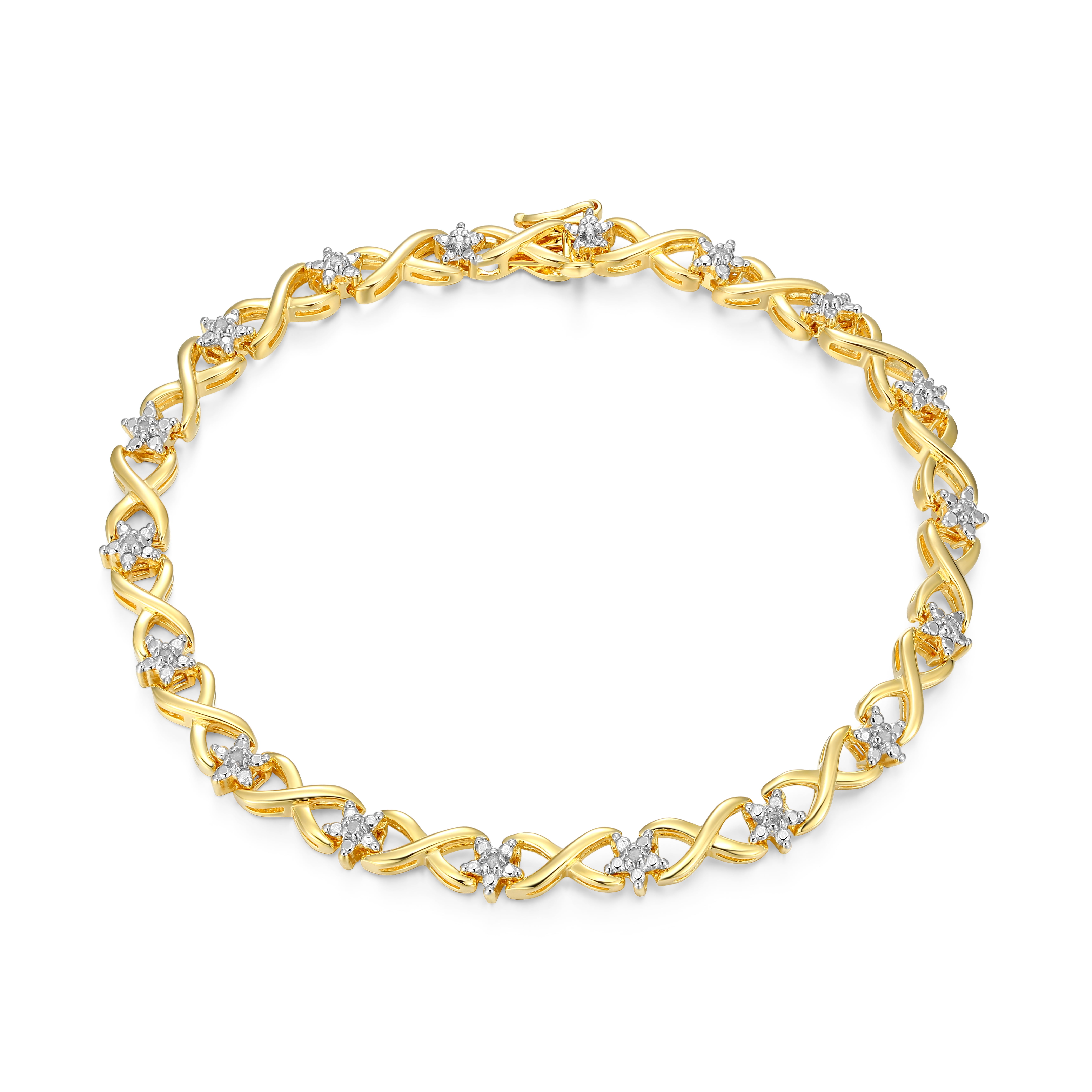 Forever Facets 1/10 cttw Diamond Infinity Station Tennis Bracelet in 18k Yellow Gold over Sterling Silver, Adult Female