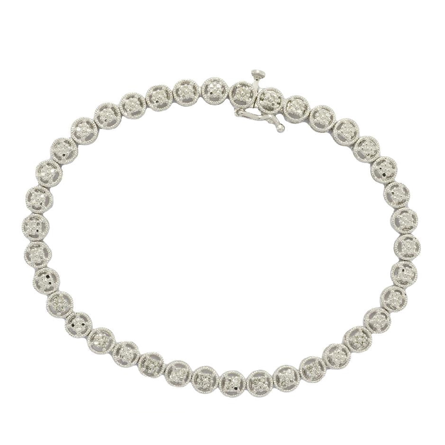 Forever Facets 1/10 cttw Diamond Open Link Tennis Bracelet in Rhodium over Sterling Silver, Adult Female