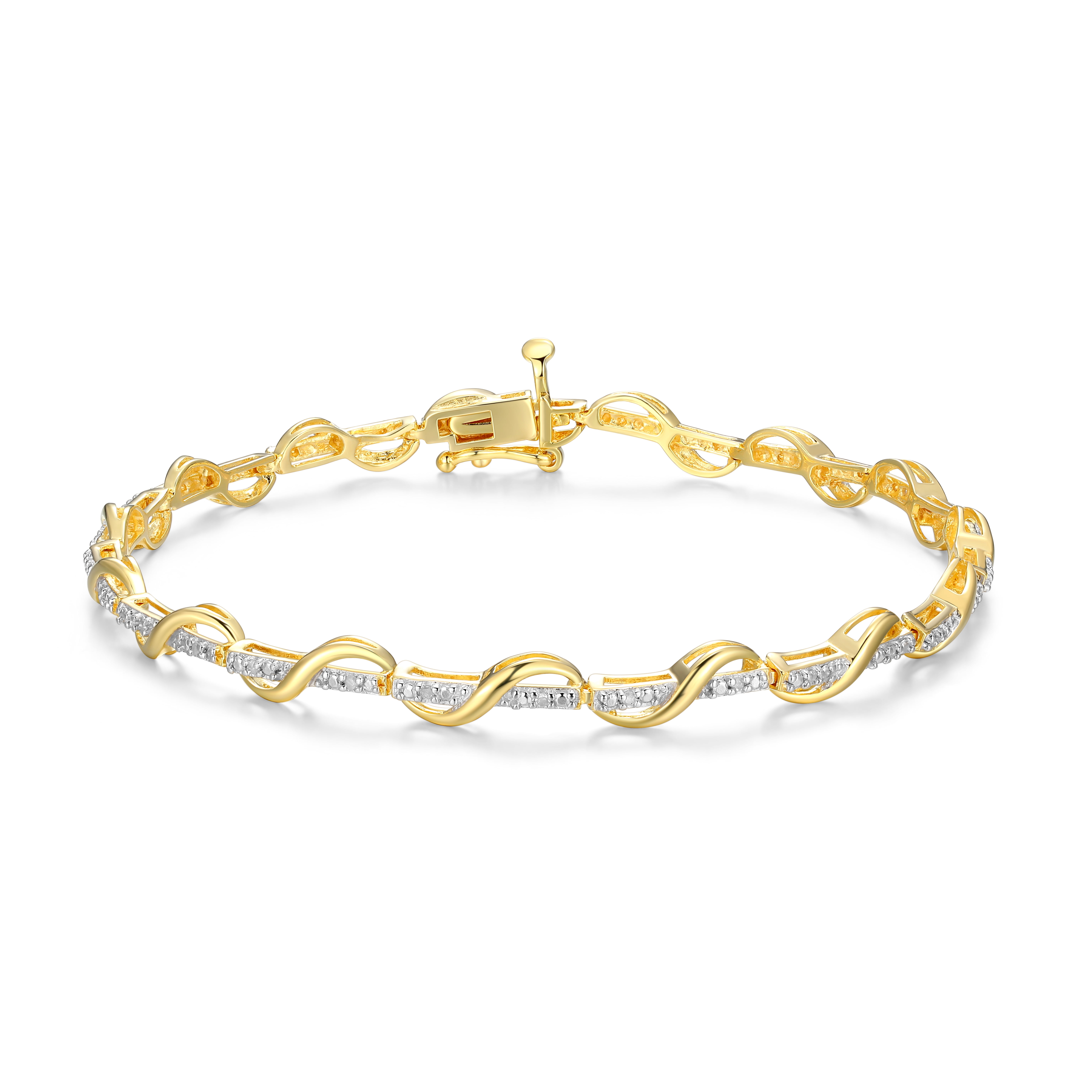 Forever Facets 1/10 cttw Diamond Twist Bracelet in 18k Yellow Gold over Sterling Silver, Adult Female