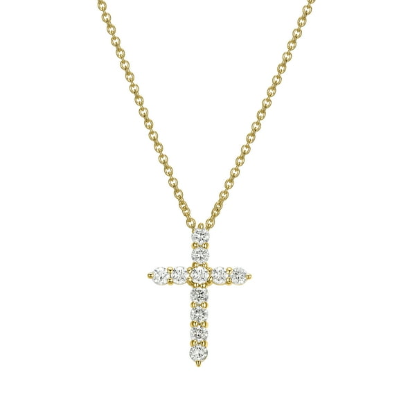 Forever Facets 1/2 CT TW Lab Grown Diamond 18k Gold over Sterling Silver Cross Necklace, Adult Female