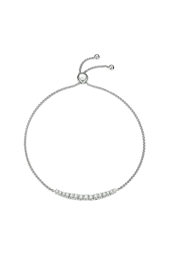 1/2 CT TW Lab Grown Diamond Platinum over Sterling Silver Bolo Bracelet, Adult Female