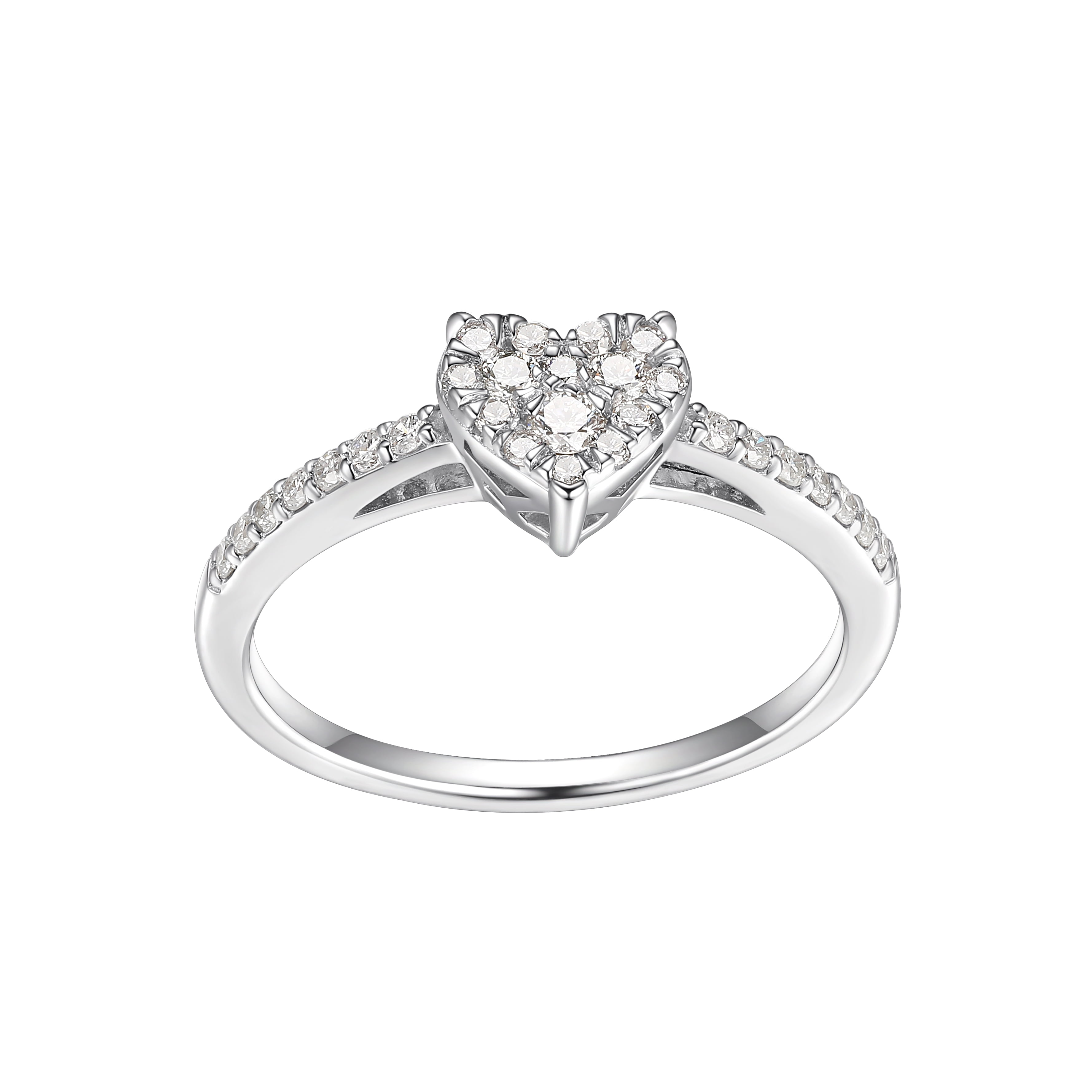 Forever Facets 1/3 CT TW Lab Grown Diamond Heart Ring in Platinum over Sterling Silver, Adult Female