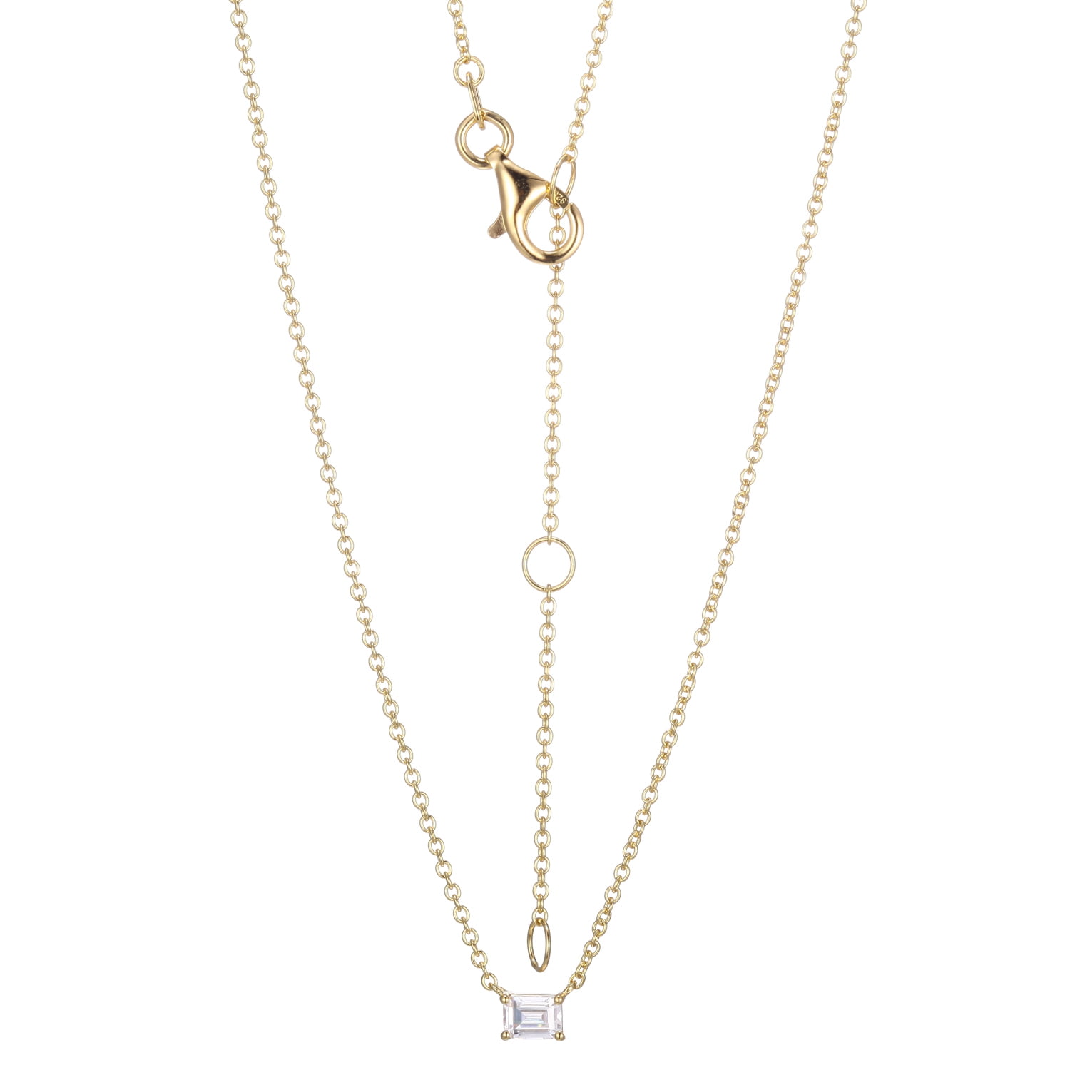 Forever Facets 1/4 CT TW Lab Grown Diamond 18k Gold over Sterling Silver Baguette Necklace, Adult Female