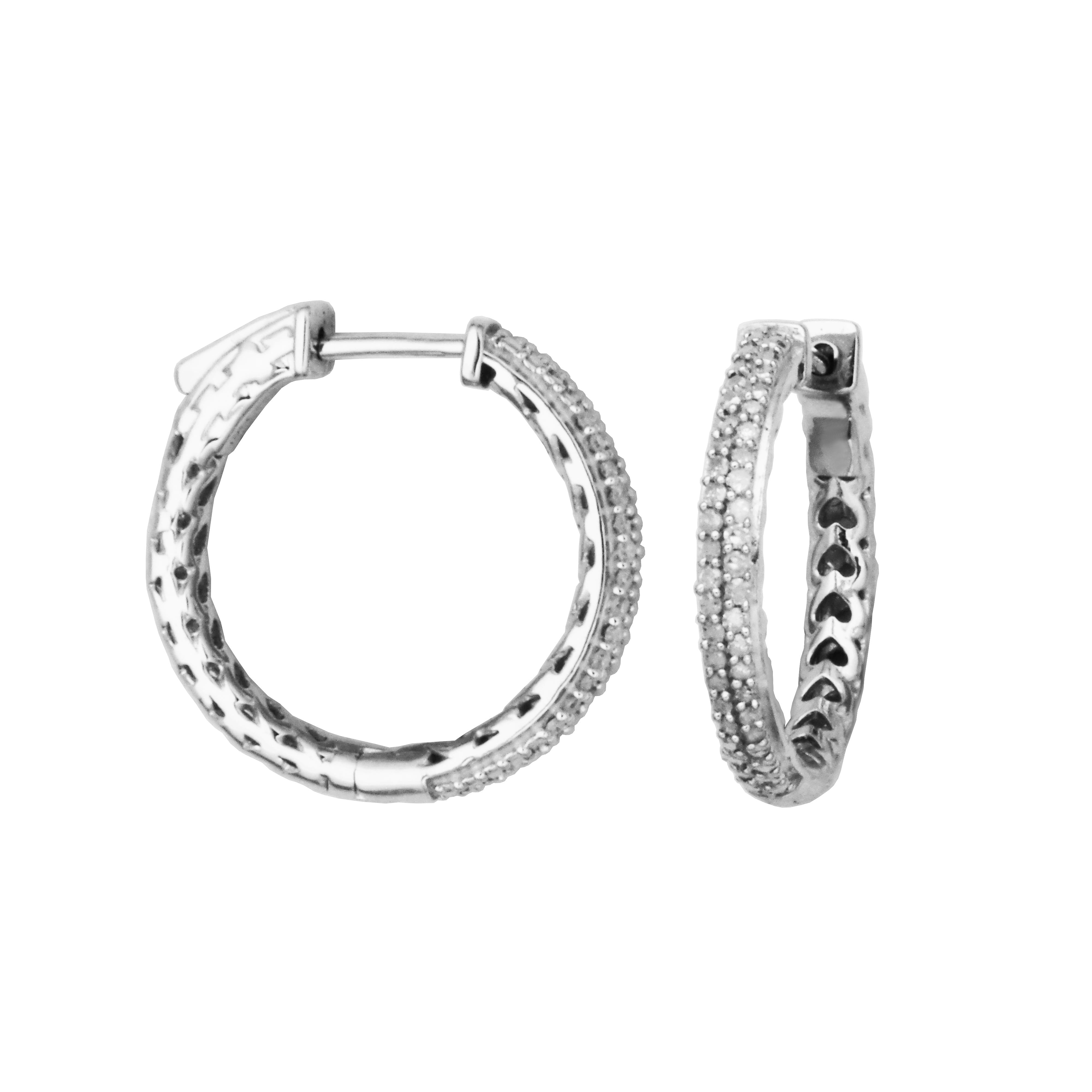 Forever Facets 1/4 cttw Diamond Pave Hinged Hoop Earrings in Rhodium over Sterling Silver, Adult Female