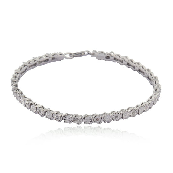 Forever Facets 1/8 cttw Diamond Tennis Bracelet in Rhodium over Sterling Silver, Adult Female