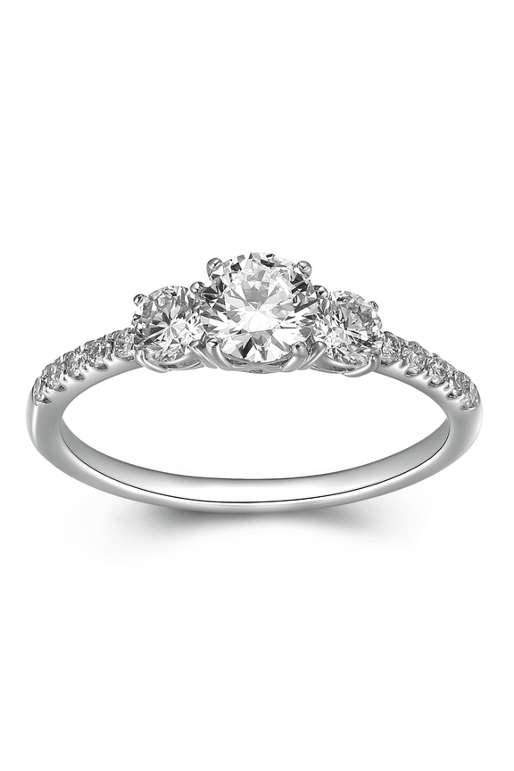 1 CT TW Lab Grown Diamond Engagement 3-Stone Ring in Sterling Silver, Adult Female