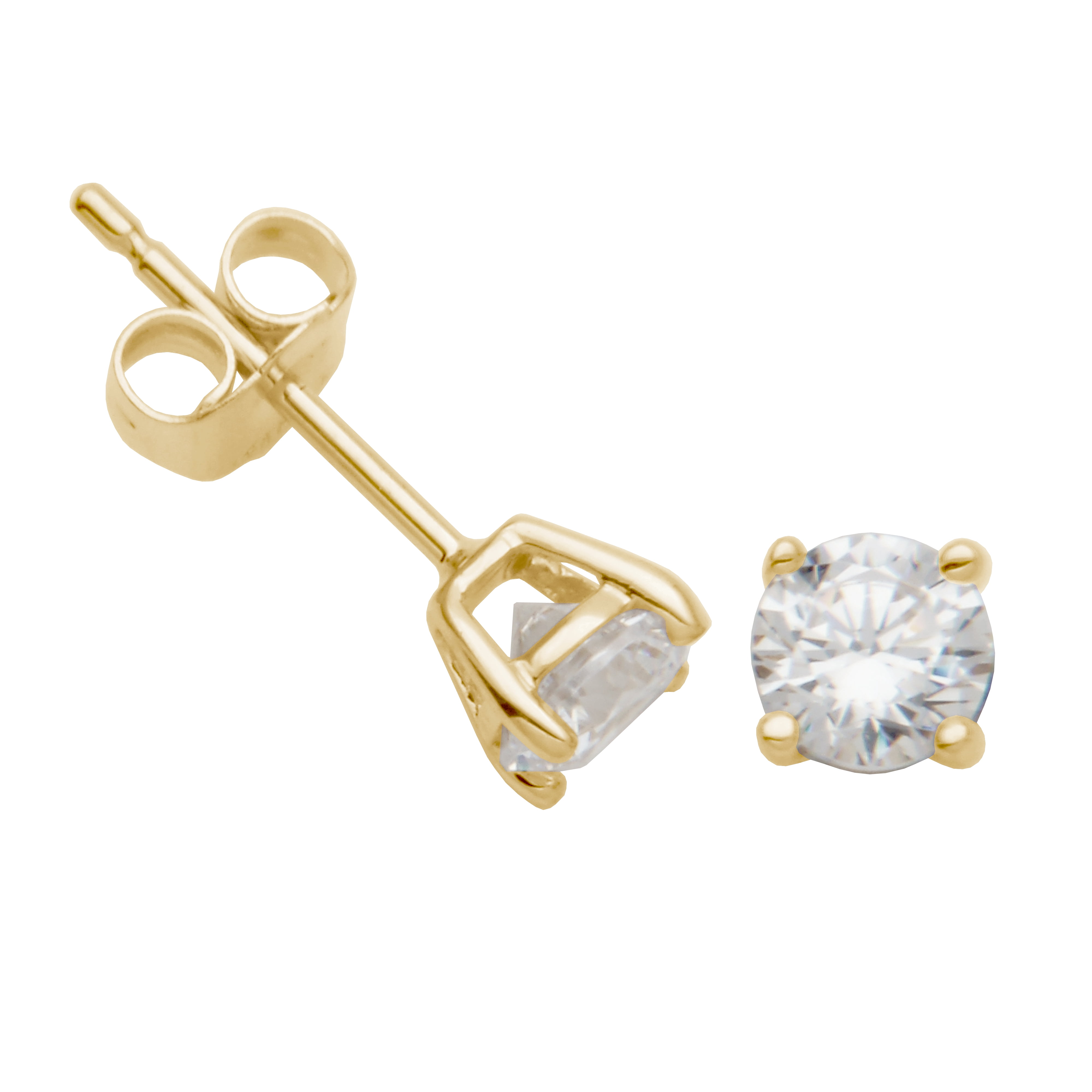 Forever Facets 14K Solid Yellow Gold 4MM Round CZ Stud Earrings, Adult Female