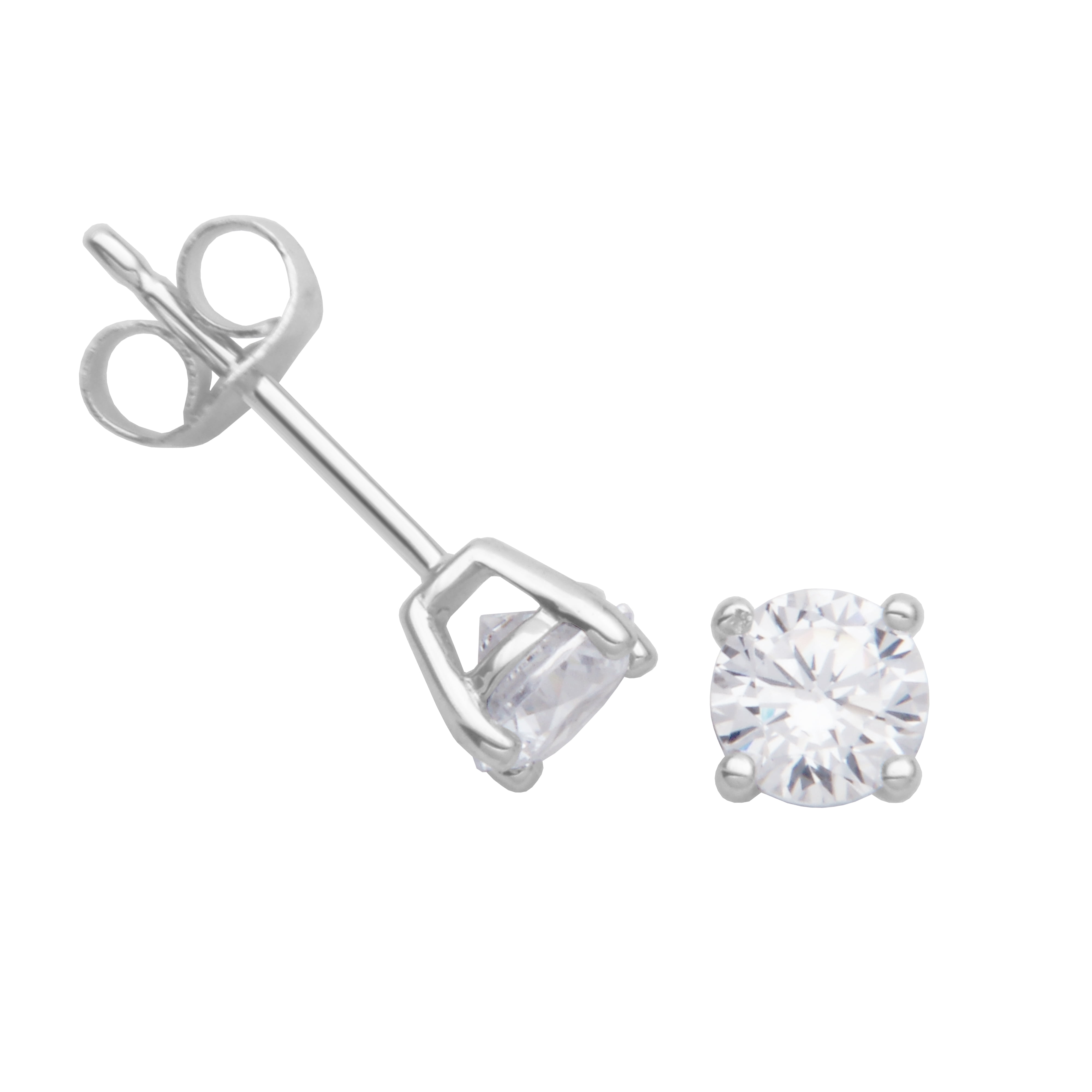 Forever Facets 14K White Gold 4MM Round CZ Stud Earrings, Adult Female