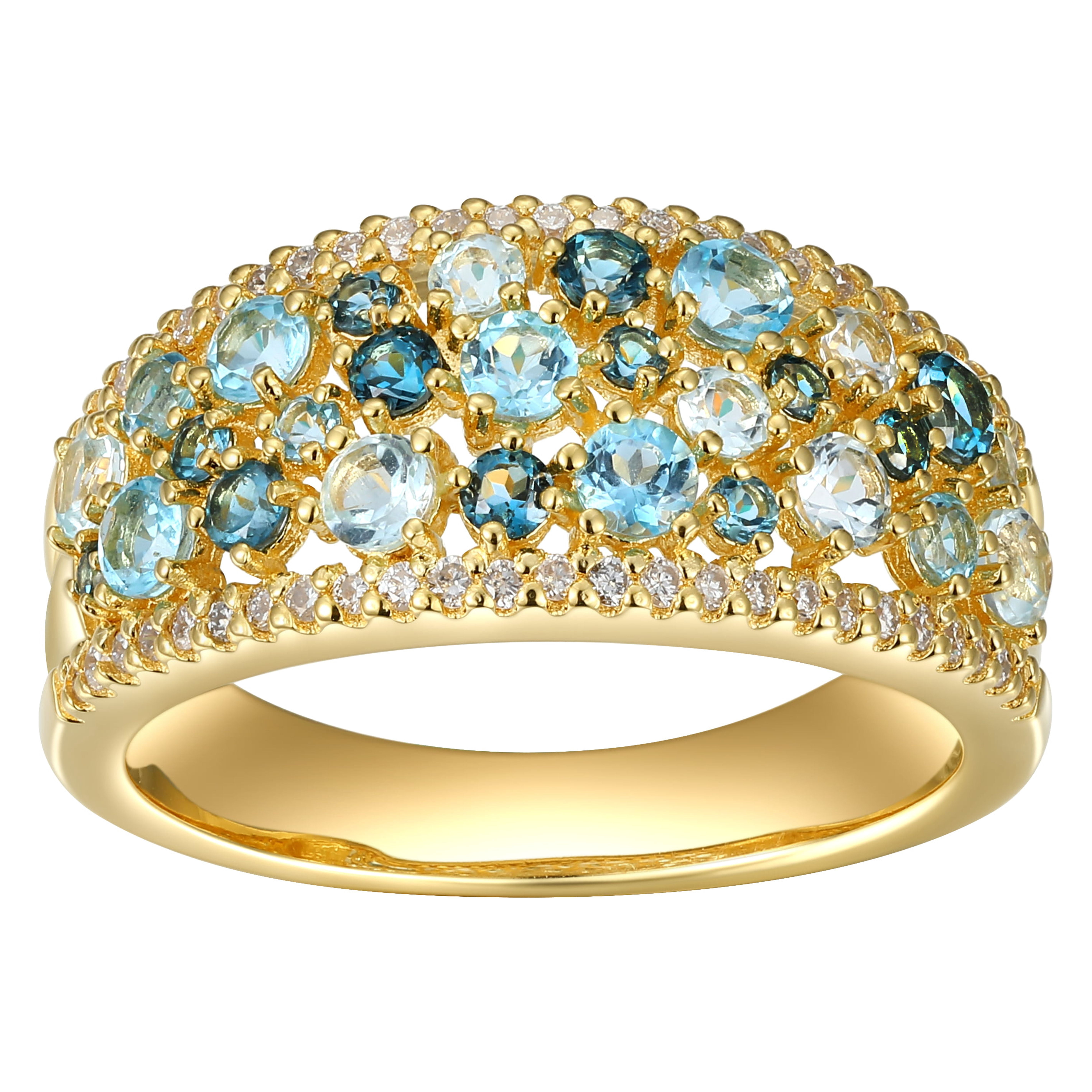 Forever Facets 18K Gold Plated 1/4 CT TW Lab Grown Diamond and Blue Topaz Ring