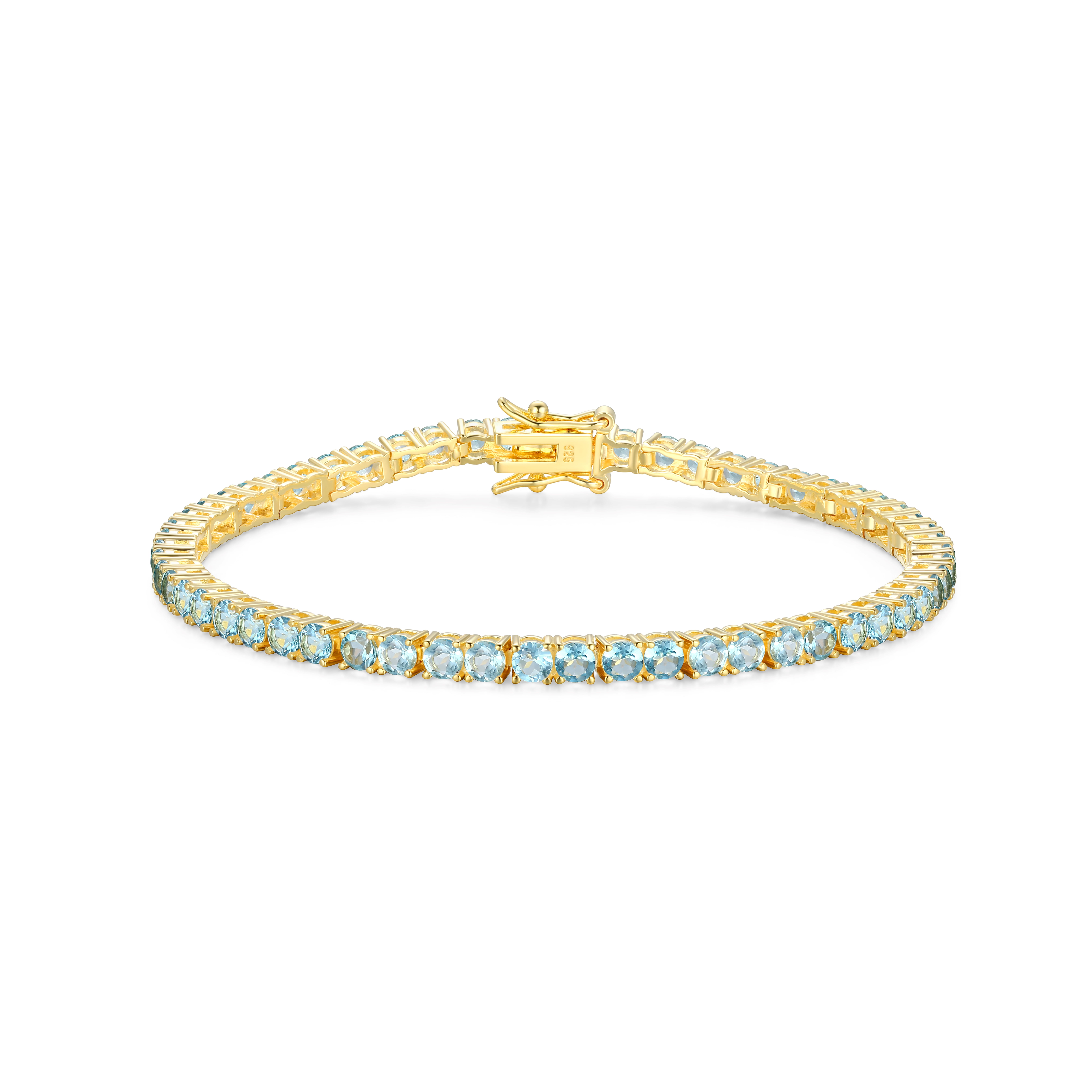 Forever Facets 18K Gold over Sterling Silver Genuine Blue Topaz Tennis Bracelet, Adult Female