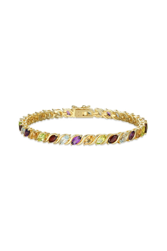 18K Gold over Sterling Silver Genuine Gemstone Tennis Bracelet