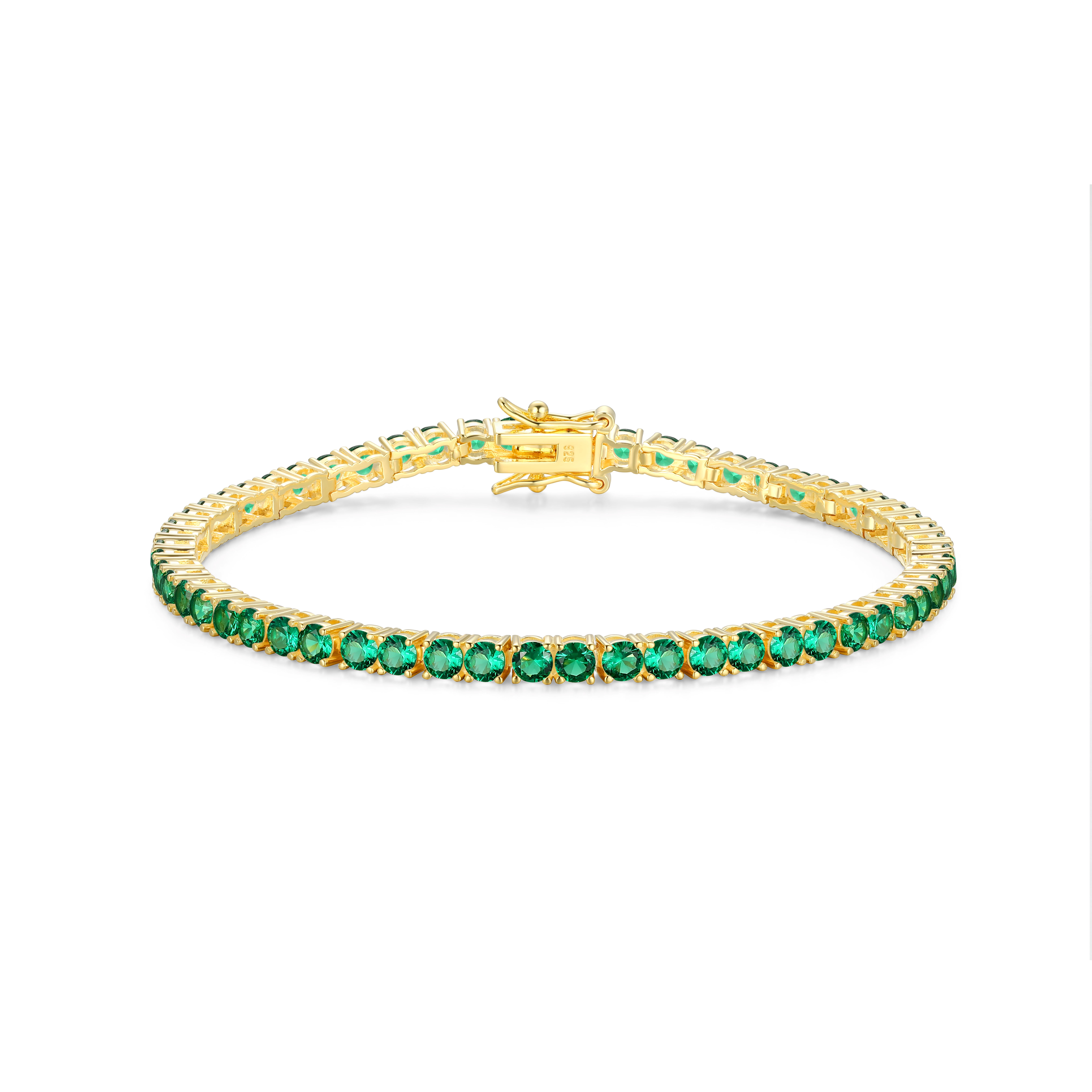 Forever Facets 18K Gold over Sterling Silver Synthetic Emerald Tennis Bracelet, Adult Female