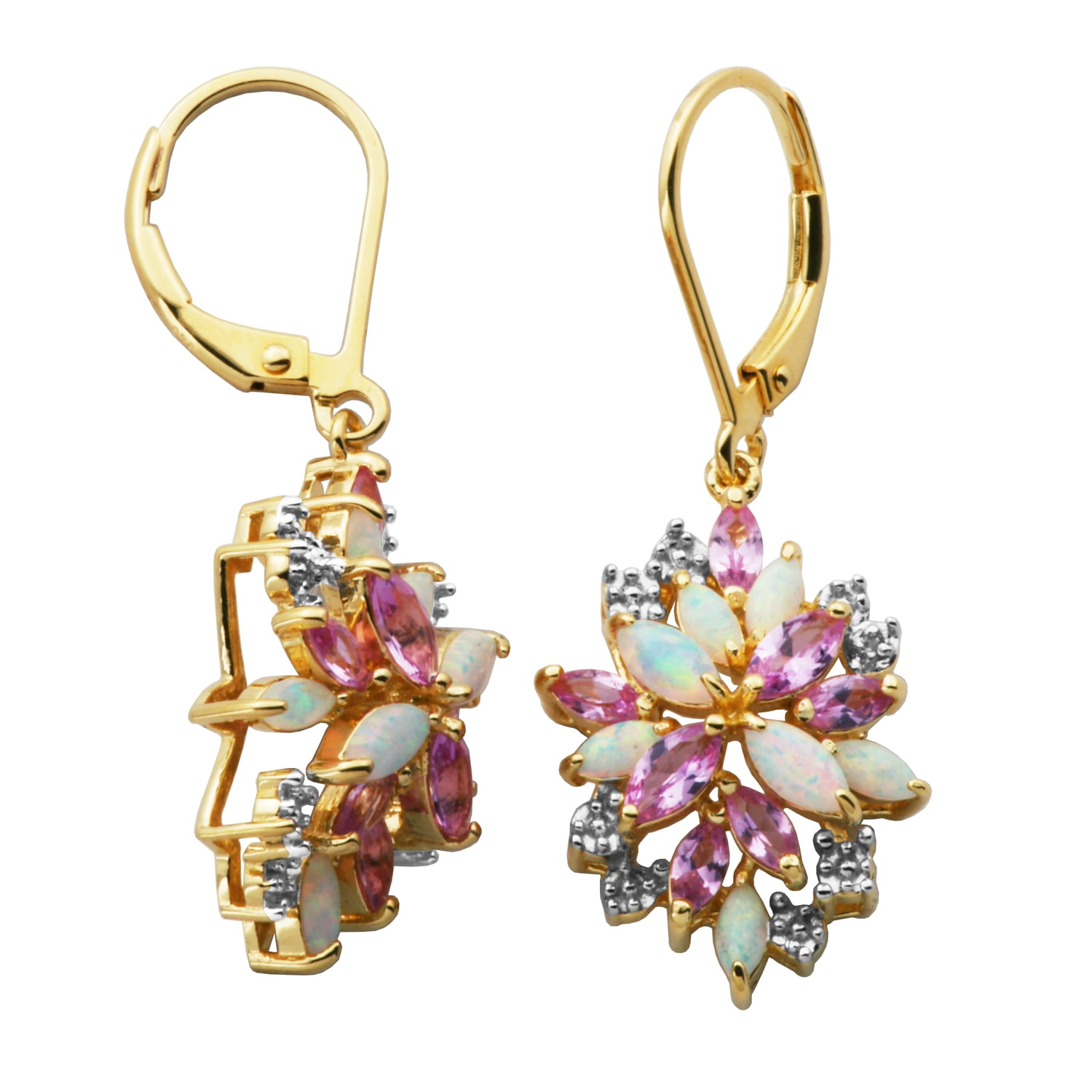 Forever Facets 18K Yellow Gold Over Sterling Silver Cluster Earrings, Adult Female