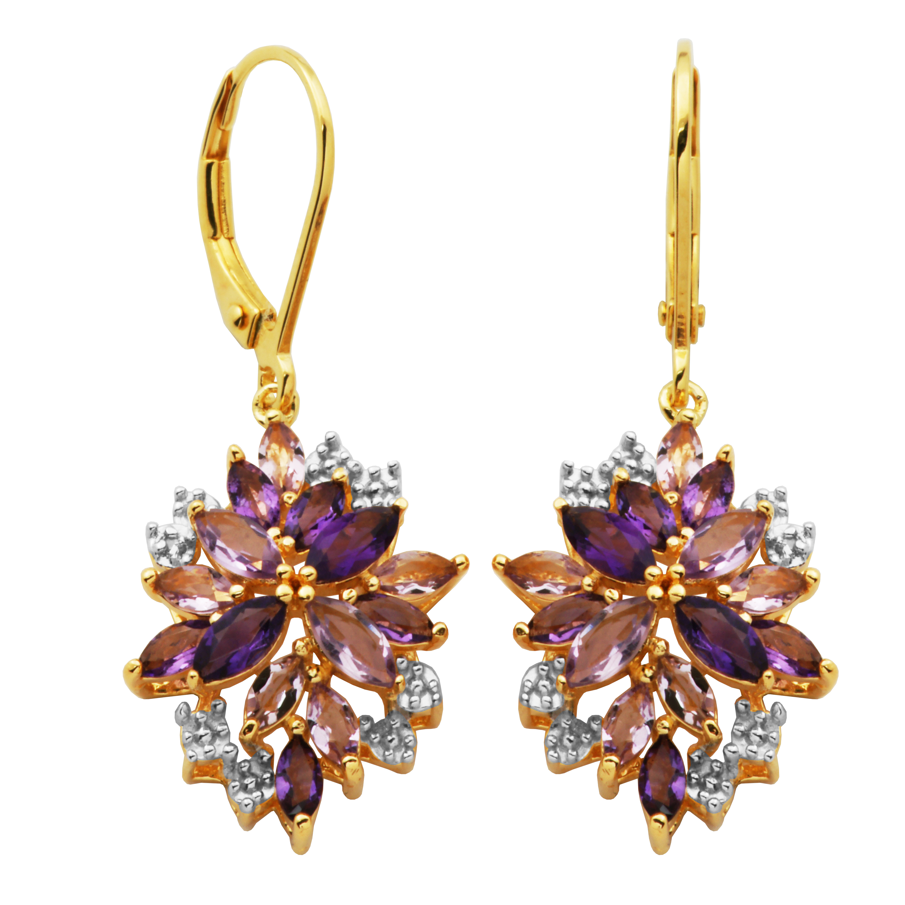 Forever Facets 18K Yellow Gold Over Sterling Silver Cluster Earrings, Adult Female