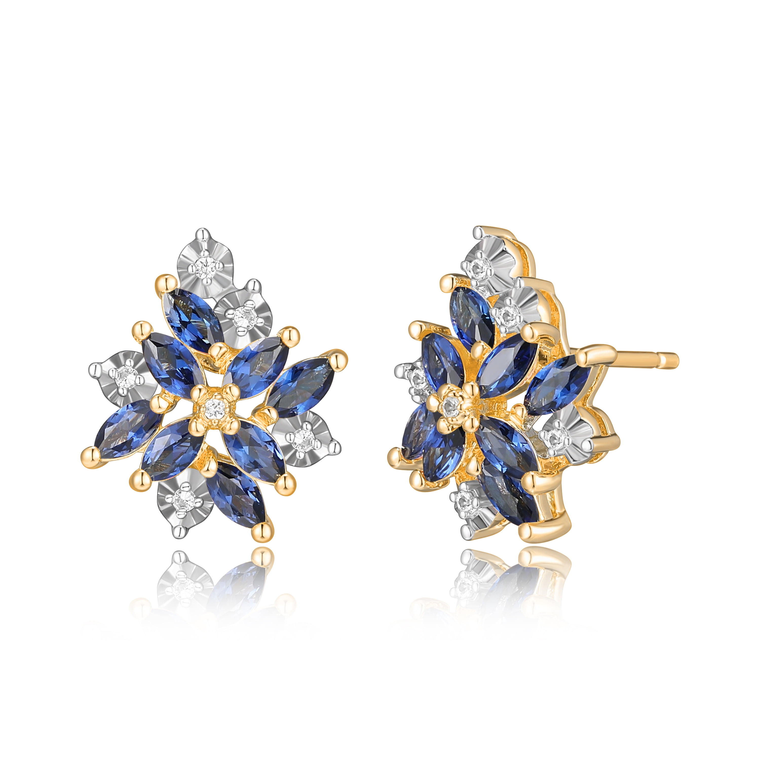 Forever Facets 18K Yellow Gold Over Sterling Silver Cluster Earrings, Adult Female