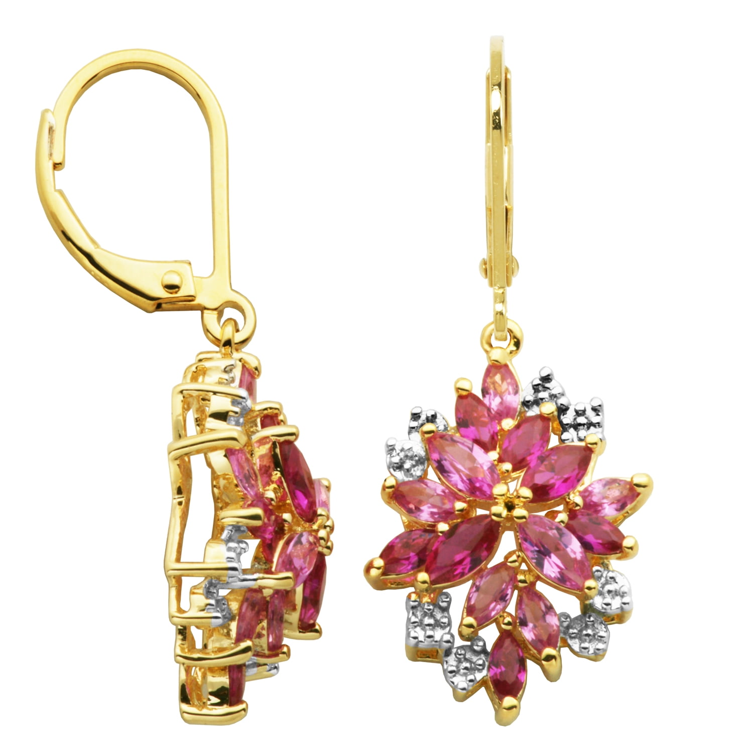 Forever Facets 18K Yellow Gold Over Sterling Silver Cluster Earrings, Adult Female