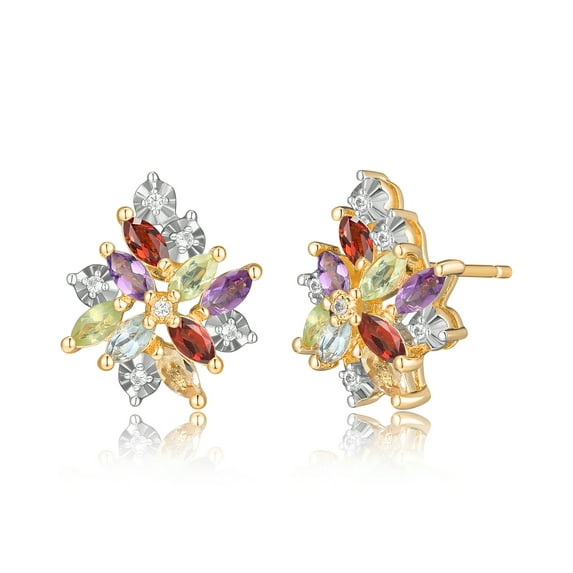 Forever Facets 18K Yellow Gold Over Sterling Silver Cluster Earrings, Adult Female