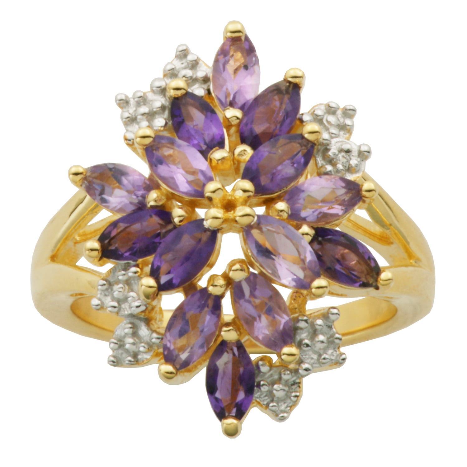 Forever Facets 18K Yellow Gold Over Sterling Silver Cluster Ring, Adult Female