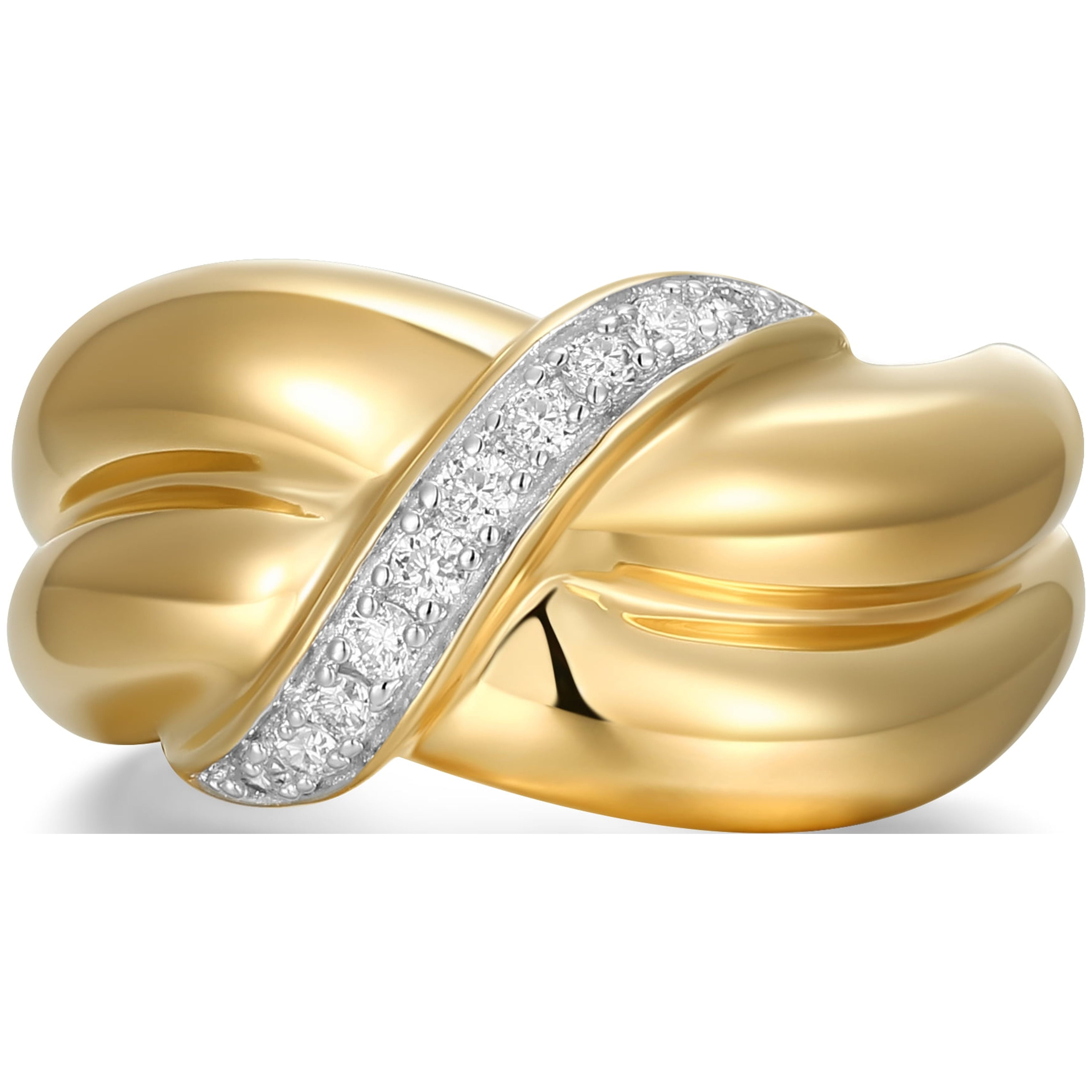 Forever Facets 18k Gold Plated Sterling Silver 1/6 CT TW Lab Grown Diamond Ring, Adult Female