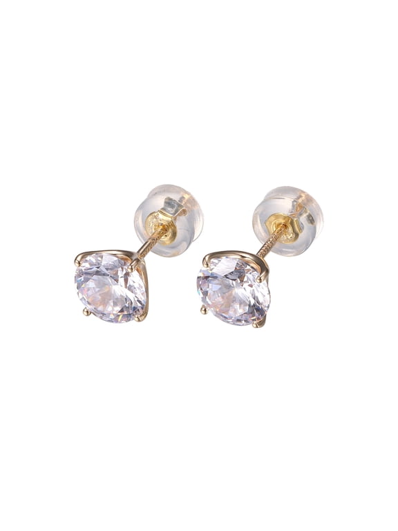 1K Solid Gold 6.5MM Round CZ Stud Earrings, Adult Female