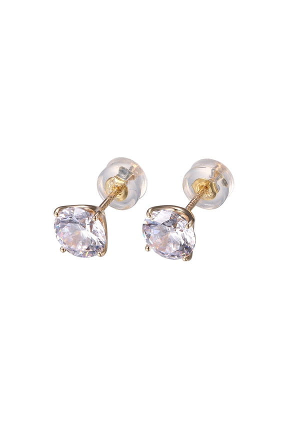 1K Solid Gold 6.5MM Round CZ Stud Earrings, Adult Female